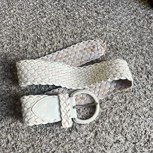 Abercrombie Fitch Wide Waist Belt White Distressed Leather Woven Braided M/L - Picture 1 of 6