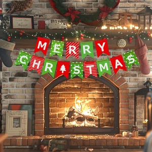 Merry Christmas Banner, Red Green Xmas Decorations Paper Banner Sign with String - Picture 1 of 6