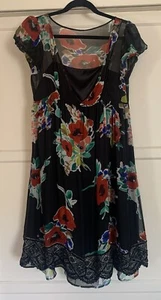 🦋Johnny Was 4LoveAndLiberty Black Red Floral Beaded Empire Waist Dress Sz S NWT - Picture 1 of 14