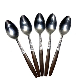 Cucharaditas modernas danesas de cubiertos de acero inoxidable Interpur lote de 5 mangos de madera sintética - Imagen 1 de 4