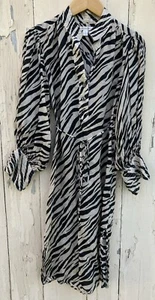 Banana Republic Women’s Size PS Ramie Shirt Dress Black Tan Zebra Print - Picture 1 of 15