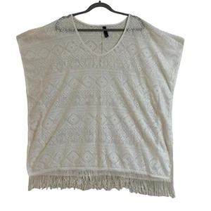 Womens Top Size 14 - 16 White Lace Crochet Fringe Oversized Sheer Beach Cruise - Picture 1 of 14