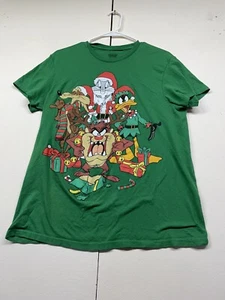 Looney Tunes Weihnachten grün Grafik T-Shirt Größe Medium Taz Bugs Bunny Daffy - Bild 1 von 5