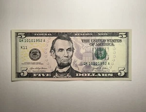 $5 Dollar Bill Birthday or Anniversary Date Note October 10 1952 Fancy Serial # - Picture 1 of 4