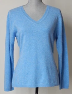 NWT WOMEN’s Qi CASHMERE V-NECK PULLOVER SWEATER BLUE LARGE - Picture 1 of 4