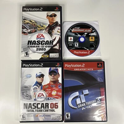 Lote de 4 juegos de carreras de coches PS2 PlayStation 2 NASCAR Gran Turismo Midnight Club Foto 1 de 4
