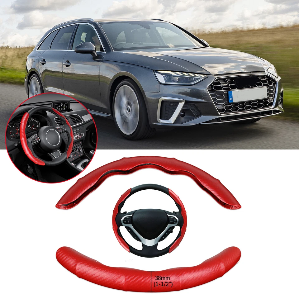 For AUDI A4 A5 A6 A7 15'' Carbon Fiber Car Steering Wheel Cover Leather Non-Slip - Image 1 of 4