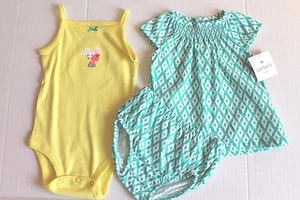 Carter's Aqua & White Dress with Yellow Bodysuit Outfit Infant Girl 9 Months - Picture 1 of 4