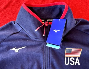 NWT MIZUNO USA MEN'S BEAUTIFUL NAVY BLUE Red White FINE FULL ZIP TRACK JACKET XL - Picture 1 of 15