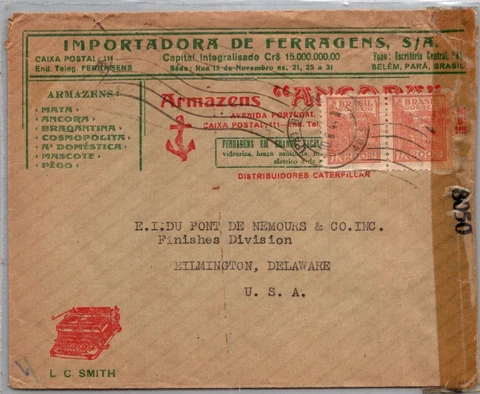 BRAZIL POSTAL HISTORY WWII ADVERTISING CENSORED COVER ADDR USA CANC YRS'1940-45 Cover