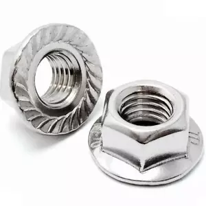 18-8 Stainless Steel Serrated Hex Flange Lock Nuts, 6-32 8-32 10-24 10-32 1/4-20 - Picture 1 of 1