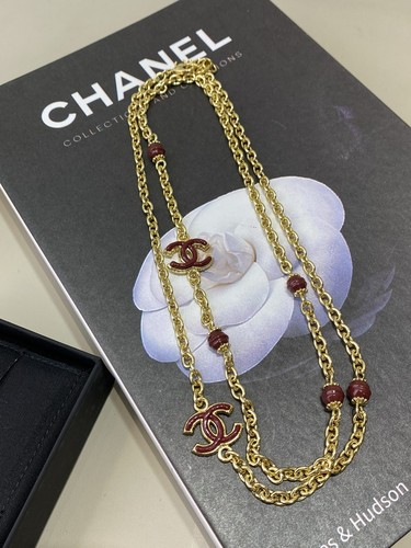 ?CHANEL Vintage Bordo Oro CCS Collana Maglione Catena Ferramenta Oro 24C