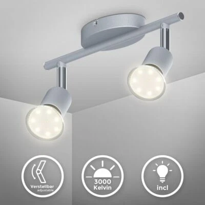 Plafonnier LED GU10 lustre plafond titane 230V 2 spots orientable 6W 500lm salon - Photo 1/4