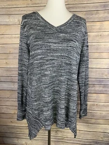 LOGO Lori Goldstein Large Melange Cotton Cashmere Sweater Tunic Pockets V Neck  - Picture 1 of 11