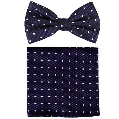 New Brand Q Men's  Pre-tied Bow Tie & hankie purple white polka dots formal  - Image 1 of 4