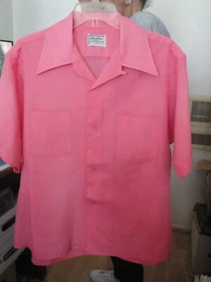 Hampshire House de los años 50 por VAN HEUSEN ¡Cuello lazo rosa! 2 bolsillos mezcla algodón L Foto 1 de 3