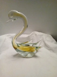 "Kunst Glas Schwan, Gans klar/gelb handgeblase Figur Briefbeschwerer 7,5"" x 6,5" - Bild 1 von 6