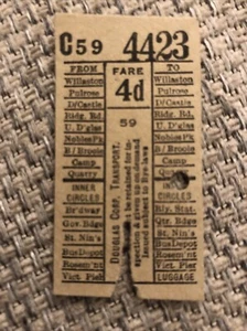 Douglas Corporation Transport 4d Pre-Decimalisation Bus Ticket - Picture 1 of 1