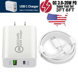20W PD QC 3.0 Fast Charger Adapter Block USB C To iPhone Cable For Apple 13 12 8