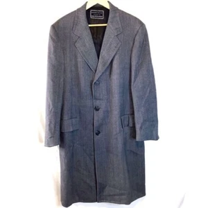 Saks Fifth Avenue Vtg Mens Gray Wool Gentlemans Trench Coat 46R Long Line - Picture 1 of 12