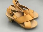 Old Navy Women Tan Faux Leather Sandal Shoes 3" Heels Sz 6 M Slingback Strappy