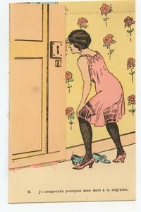 CPA à système . Grivoiserie . Je comprends pourquoi mon mari a la migraine - Foto 1 di 2