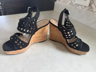 Mezcla Nº 6 Negro Macramé Corcho Plataforma Cuña Tobillo Correa Sandalia Zapato Bomba - 6 NUEVO Foto 1 de 4