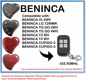 Telecomando compatibile BENINCA CUPIDO-2, CUPIDO-4 Rolling code 433,92MHz. - Foto 1 di 7