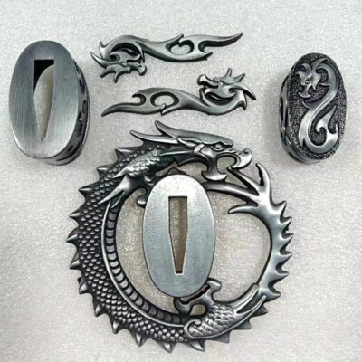 Fine A Set Espada Parte Guardia Tsuba Fuchi Kashira Menuki Dragón Para Japón Katana W Foto 1 de 4