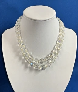 Vintage Crystal AB Necklace Two Strand - Picture 1 of 5