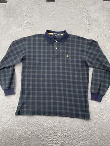 VINTAGE Nautica Rugby Shirt Adult XL Extra Large Navy Plaid Long Sleeve Polo Men