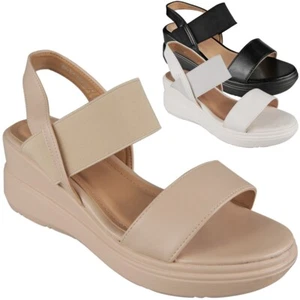 Wedge Sandals Shoes Elastic Ladies Holiday Summer Light Weight Comfy Womens Size - Picture 1 of 10