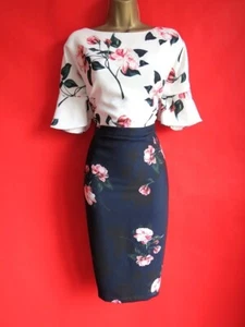 Phase Eight navy cream rose print wiggle pencil dress size 10 - Picture 1 of 5
