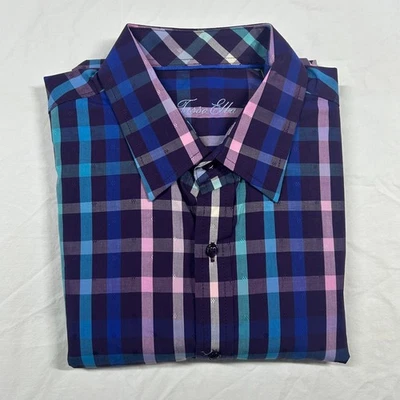 Tasso Elba Dress Shirt Mens Size Large 16-16.5 Multicolor Plaid Long Sleeve - Image 1 of 4