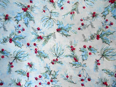 Winter Habitat Print Cotton Fabric ~ Springs Industries HOLLY BERRIES 66" x 44" - Image 1 of 4