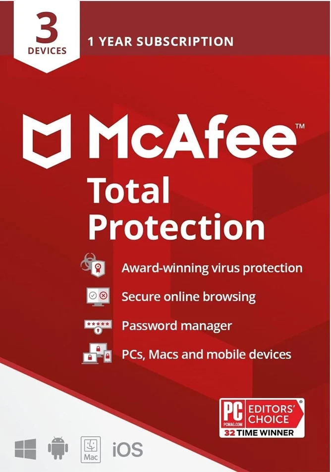 McAfee Total Protection 2025 3 Devices 1 Year Antivirus Security - Image 1 of 1