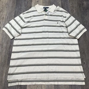 NWT Polo Ralph Lauren Men's 3XLT Ivory Gray Striped Polo Shirt Cotton Pony - Picture 1 of 9