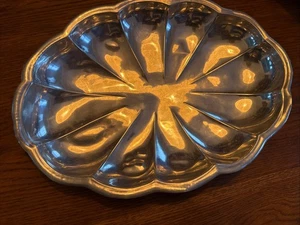 Arte Italica Pewter Peltro Low Shallow Pedestal Dish Oval Scalloped 12”Italy EUC - Picture 1 of 5