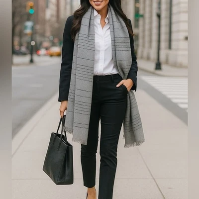 J. Bufanda Crew a Rayas Flecos Envoltura De Gran Tamaño OS Viaje Otoño Invierno Academia Preppy Foto 1 de 4