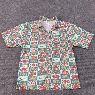 Nike Shirt Mens Medium Multi Color Hawaiian Mesh Tropical Print Golf Button Up - Image 1 of 4