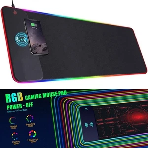 Spacious Non Slip For RGB Gaming Mouse Pad with Wireless Charge Feature - Photo 1/11