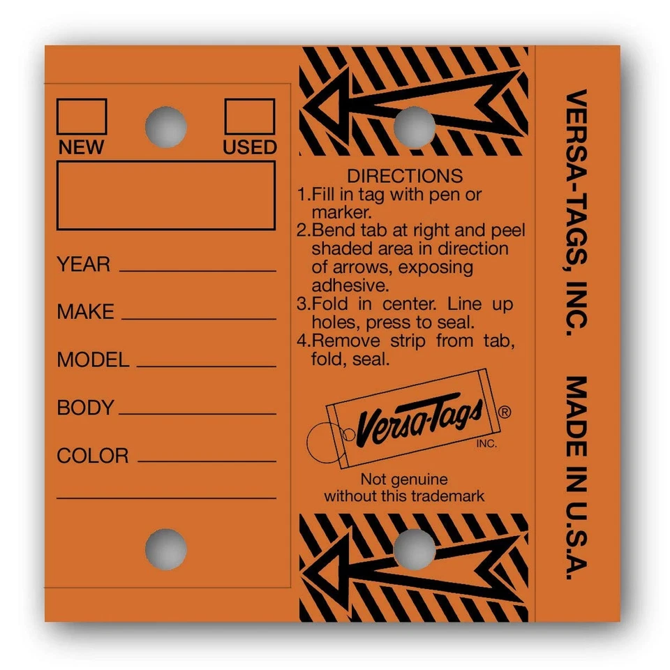 Versa-Tags Genuine Key Tags (Half-Pack) 125 Key Tags & Key Rings per Box (Ora...