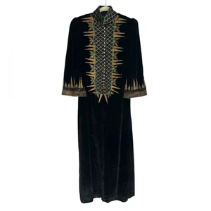 Raro Maxi Abito Vintage Nina Morris London Nero Velluto Dipinto Con Bottoni Teschio - Foto 1 di 16