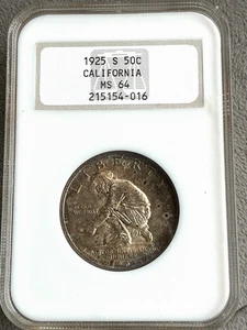 1925-S California Diamond Jubilee Commemorative 50c NGC MS64 Light Rainbow Tone - Picture 1 of 6