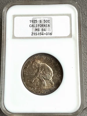 1925-S California Diamond Jubilee Commemorative 50c NGC MS64 Light Rainbow Tone - Image 1 of 4