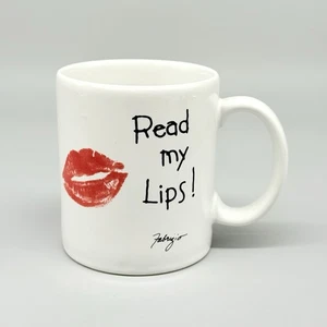 Taza de café vintage Read My Lips Message tazas blanco rojo lápiz labial divertido Japón - Imagen 1 de 7