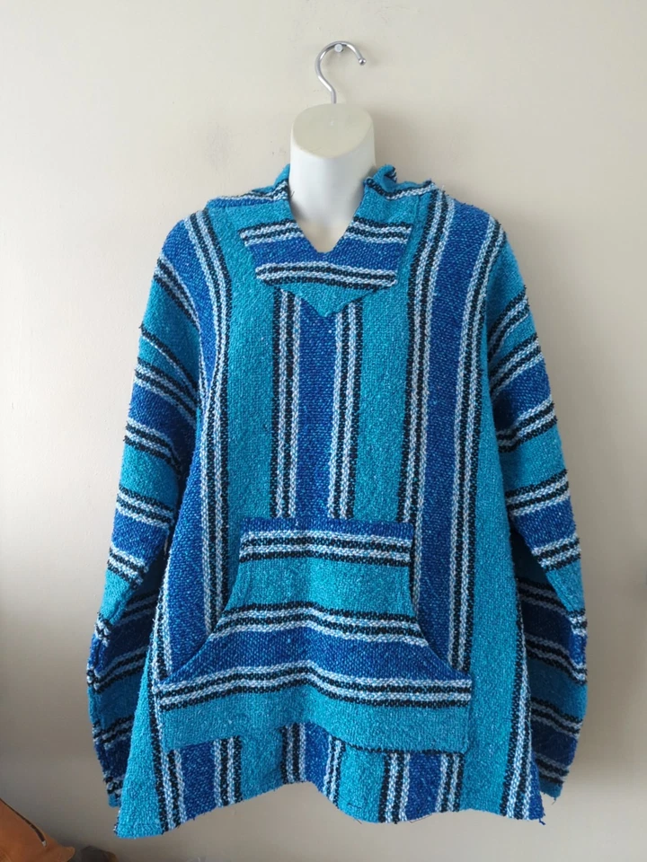 Женский сплетенный пуловер хиппи Surf Gear в синюю полоску размер Xlarge толстовка с капюшоном - Изображение 1 из 4