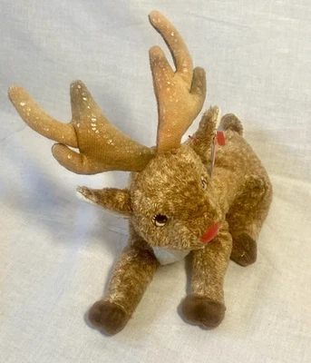 Rare Vintage 2000 Ty Beanie Babies ROXIE The Christmas Reindeer Red Nose NWTS  - Image 1 of 4