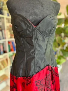 Vintage Jovani Corset Hi Lo Silk gown Red Black Whimsigoth Sz 12 JR - Picture 1 of 21