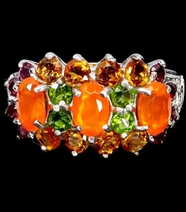 925Sterling Silber Ring gr 8 ,Orange Opal leuchtent ,585 K weißgold Vergoldung. - Bild 1 von 6